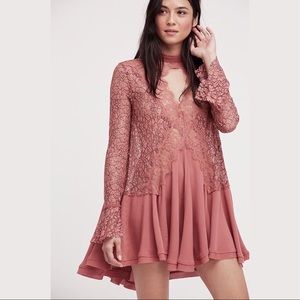 Free People Dusty Rose Lace Tunic Dress